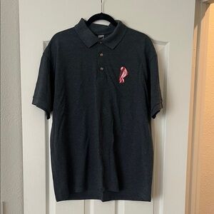 Gildan Dark Gray Polo Shirt with Pink Bird. Never worn.